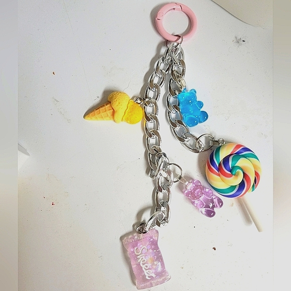 Summer Sweet Tooth Colorful Multichain Candy Charm Keychain Handmade FOB - Picture 2 of 3